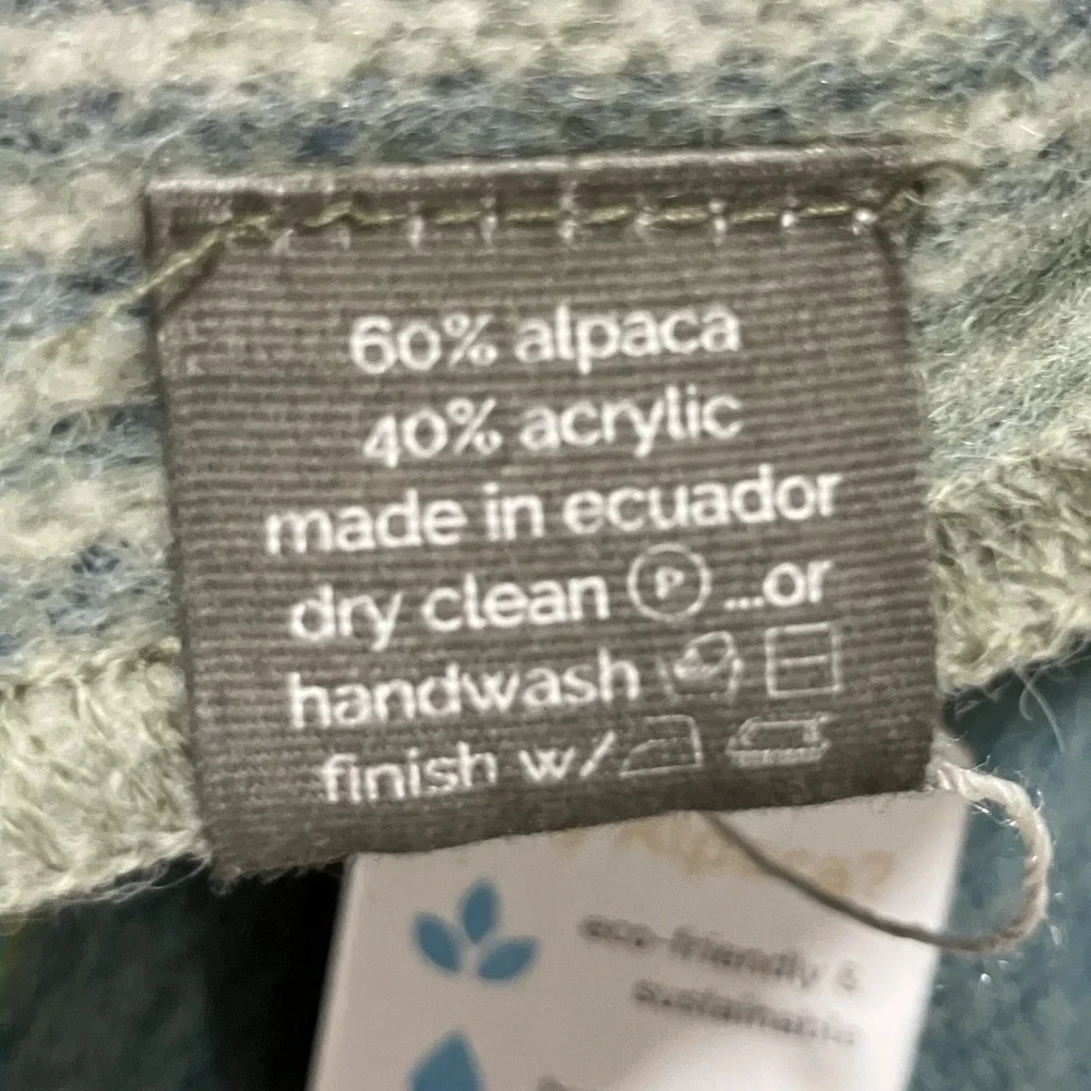 Shupaca Alpaca Throw Blanket Green Blue Striped 60% Alpaca Made in Ecuador